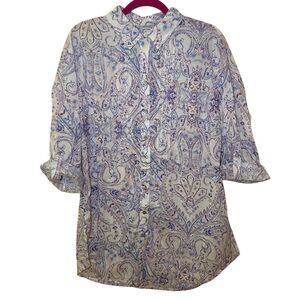 Chicos Pleated Paisley cotton Tunic top size 2 12/14